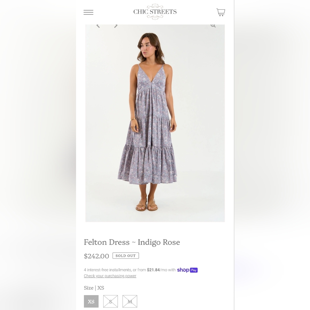 We Are Sundays Felton Dress Indigo Rose 100% Cotton Midi Dress Womens Size Small - Picture 5 of 9